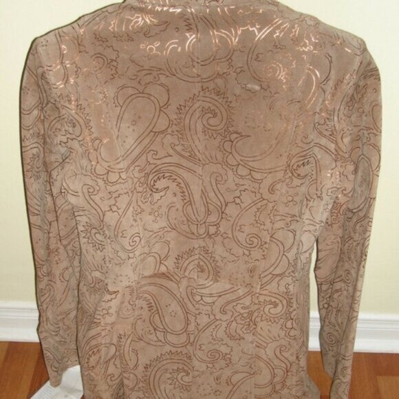 GUILLAUME NEW Leather Suede Jacket Blazer Paisley Metallic Print Pockets Coat S - Picture 6 of 10
